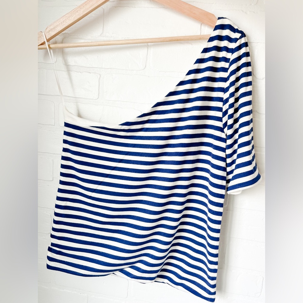 Asymmetrical top from J. Crew, New with tags, Size M, navy and white - Picture 2 of 5
